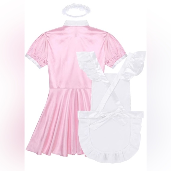 🎀 Maids Outfit Satin Pink for Halloween 🎃 Costume Size XL NWT 🎀 Unisex - Picture 4 of 9